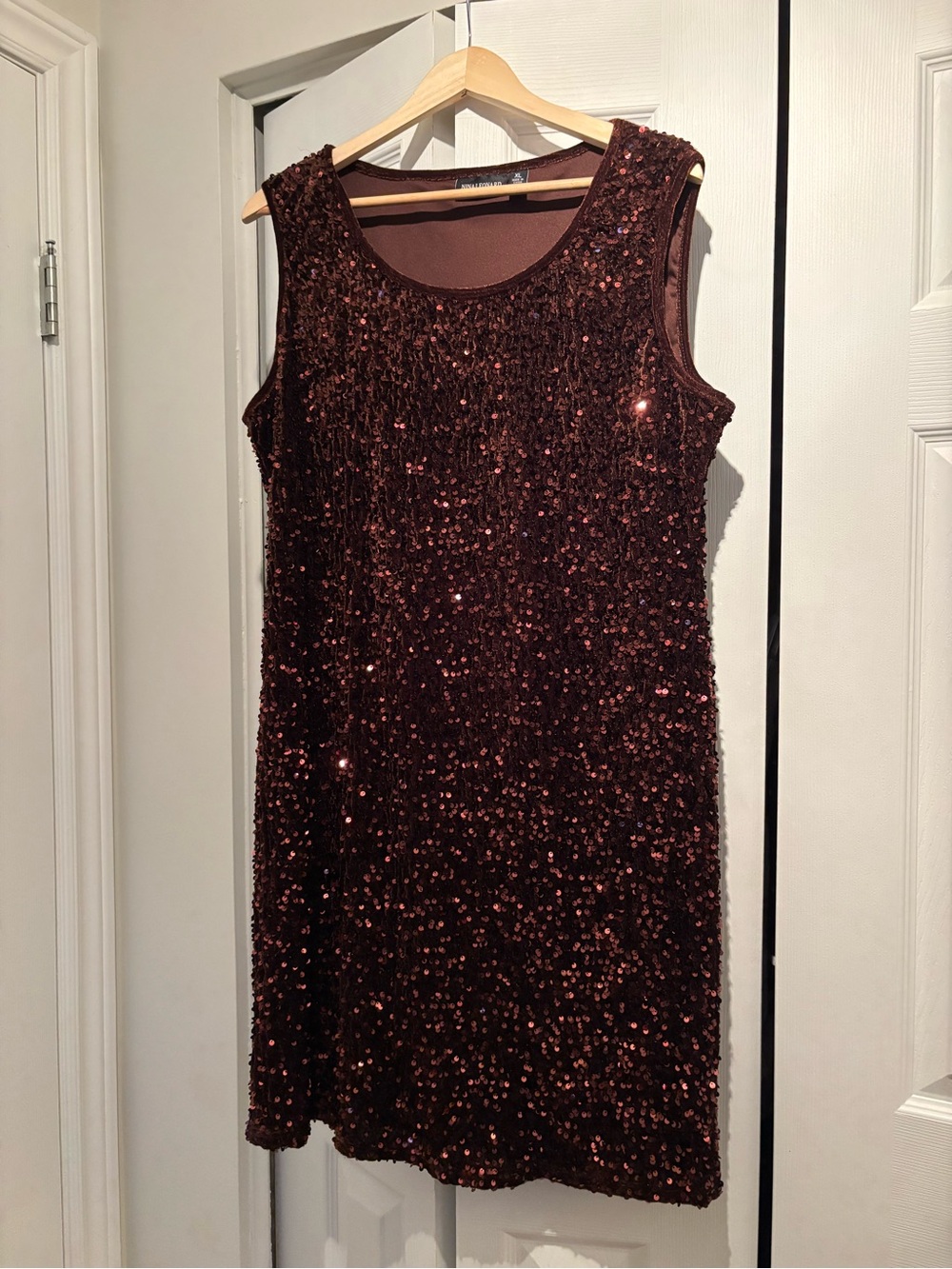 Sequin Shift Dress - brown